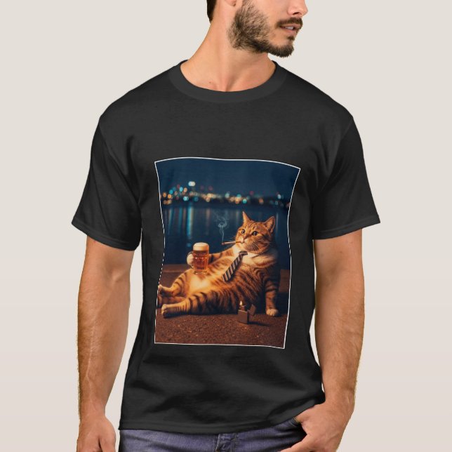 Funny Cat Meme Smoking Beer Retro Night Pullover  (Front)