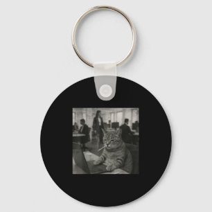 Funny Cat Meme Smoking Cigarette At Work Humour Key Ring
