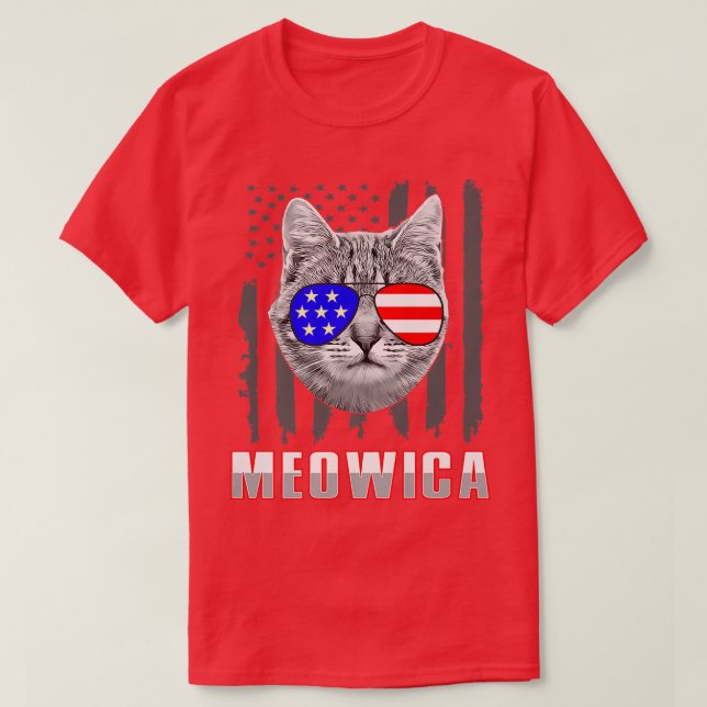 funny cat, meowica, patriotic, usa, america 4th of T-Shirt (Design Front)