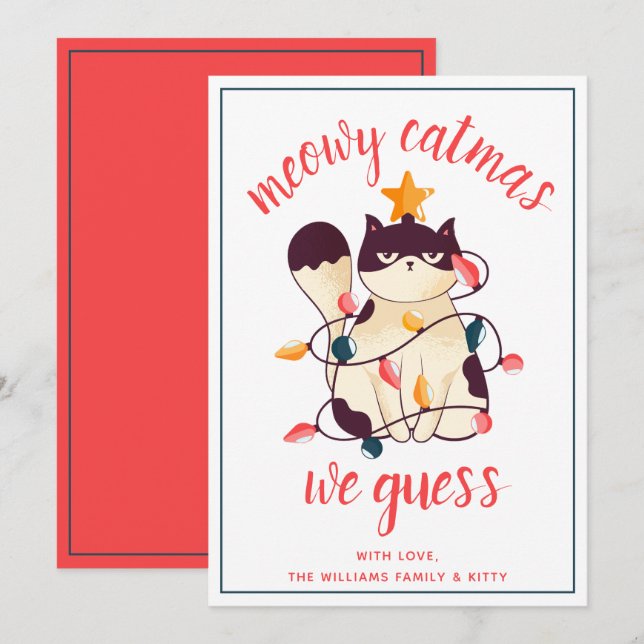 Funny Cat Meowy Catmas Sarcastic Pun Holiday Card  (Front/Back)