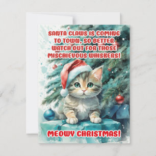 "FUNNY CAT MEOWY CHRISTMAS" Greeting Cards