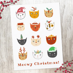 Funny Cat Meowy Christmas Holiday Postcard