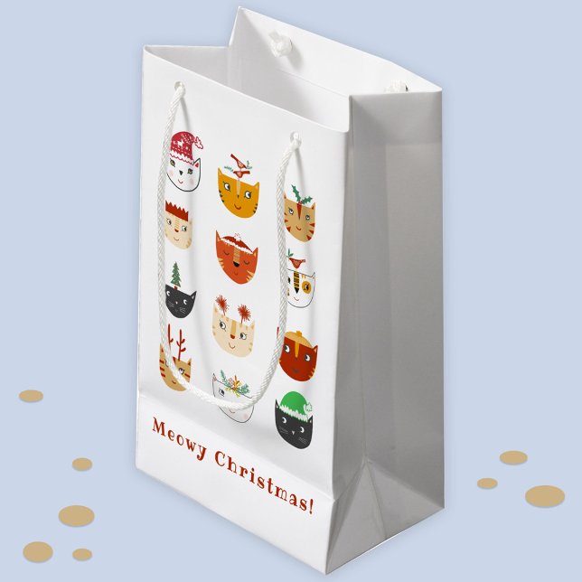 Funny Cat Meowy Christmas Holidays Small Gift Bag (Fun Meowy Christmas kitty cat custom text gift bag)