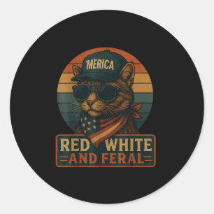 Funny Cat Merica 4th Of July Patriotic Red White A Classic Round Sticker