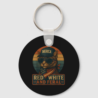 Funny Cat Merica 4th Of July Patriotic Red White A Key Ring