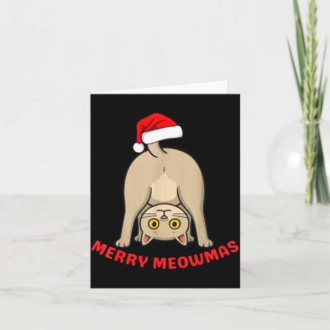 Funny Cat Merry Meowmas Xmas Lover Men Women Kids  Card (Front)