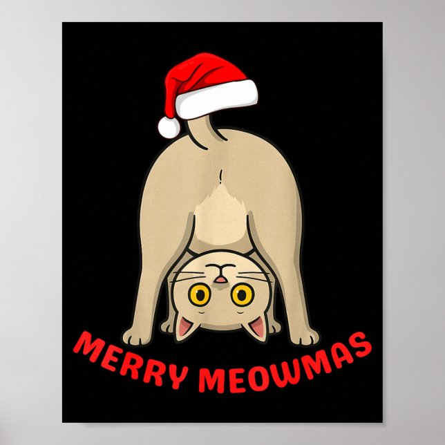 Funny Cat Merry Meowmas Xmas Lover Men Women Kids  Poster (Front)