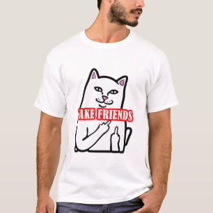 Funny Cat Middle Finger Fake Friends T-Shirt