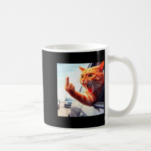 Funny Cat Middle Finger Hilarious Cat In The Car C Coffee Mug