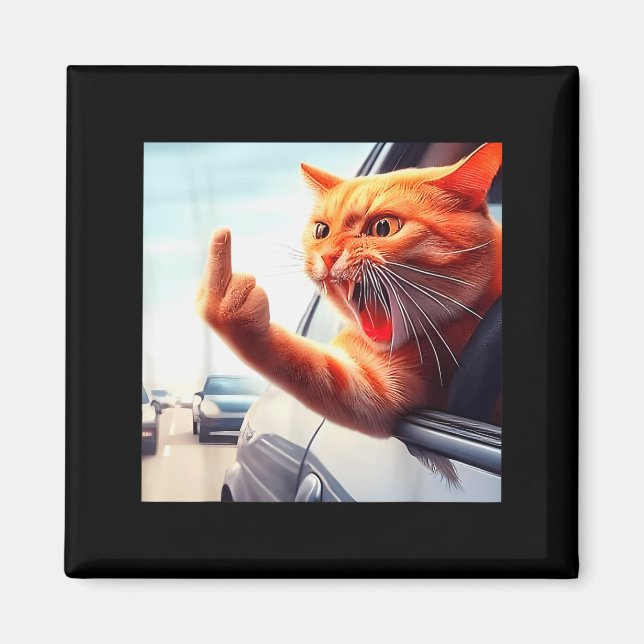 Funny Cat Middle Finger Hilarious Cat In The Car C Magnet (Front)