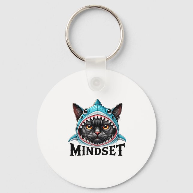 Funny Cat, Mindset Motivational Saying, Shark  Key Ring (Front)