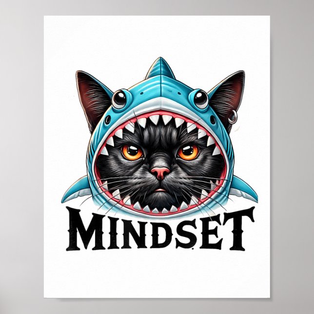 Funny Cat, Mindset Motivational Saying, Shark  Poster (Front)