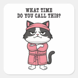 Funny Cat Missed Curfew Square Sticker