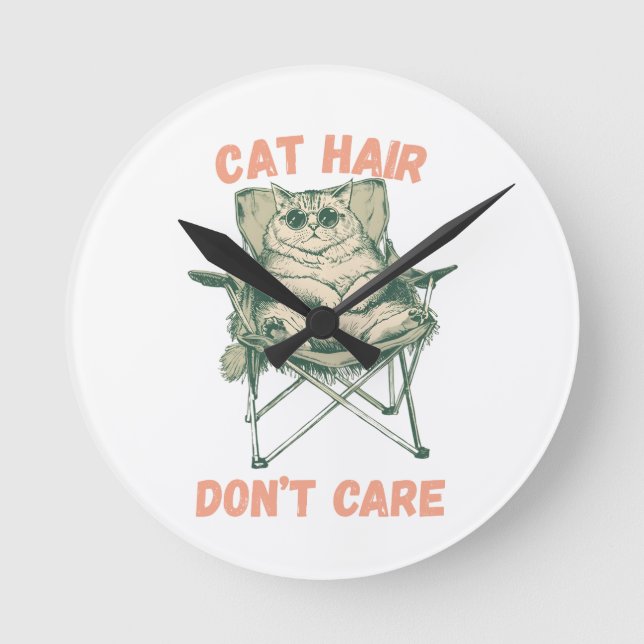 Funny Cat Mom Fur Lover Tee Round Clock (Front)