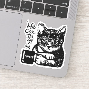 Funny cat motivated by coffee