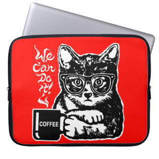 Funny cat motivated by coffee laptop sleeve