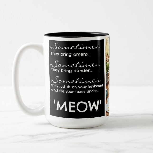 Funny Cat Mug – “Filed Under MEOW” (Left)