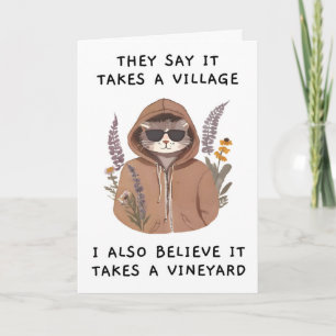 Funny Cat Mum Mother's Day Card, Wine Humour Card