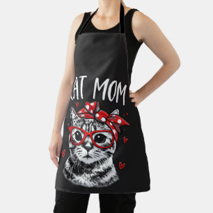 Funny Cat Mum with Glasses & Bandanna Black Kitche Apron