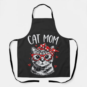 Funny Cat Mum with Glasses & Bandanna Black Kitche Apron
