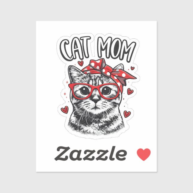 Funny Cat Mum with Glasses & Bandanna Cute Cat  (Sheet)