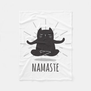 Funny Cat Namaste Yoga Poses Buddha Flower Symbol Fleece Blanket