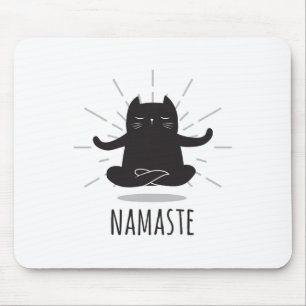 Funny Cat Namaste Yoga Poses Buddha Flower Symbol Mouse Pad