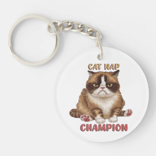 Funny Cat Nap Champion Key Ring