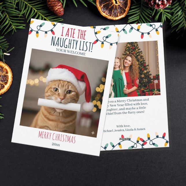 Funny Cat Naughty List Custom Christmas Photo Holiday Card (Creator Uploaded)
