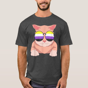 Funny Cat Nonbinary Flag Sunglasses LGBT Pride Non T-Shirt