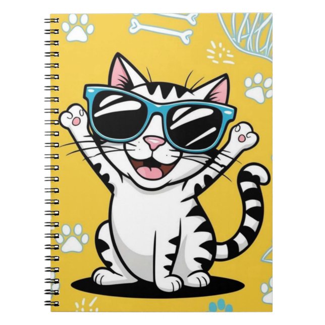 Funny Cat notebook Cartoon cat wearing sunglasses (Front)