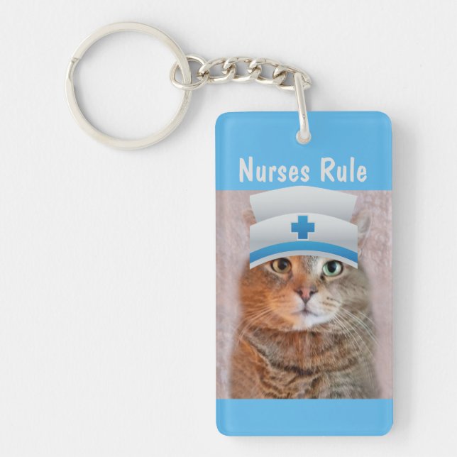 Funny Cat Nurses Rule Key Ring (Front)
