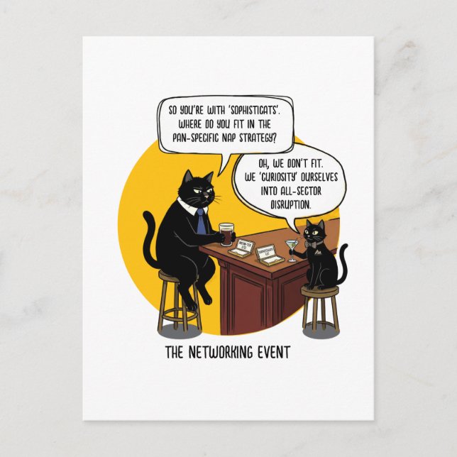 Funny Cat Office Humour Networking Event Meme Gift Postcard (Front)