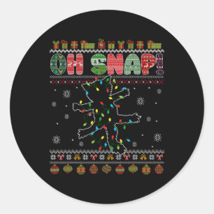 Funny Cat Oh Snap Ugly Christmas Sweater Pajamas X Classic Round Sticker