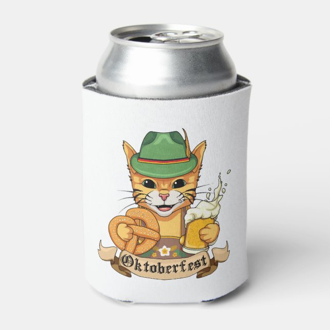 Funny Cat Oktoberfest Pretzel Tshirt Can Cooler (Can Front)