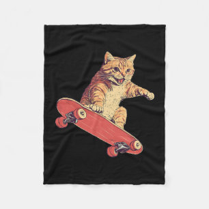 Funny Cat On A Skateboard Skateboarding Fleece Blanket