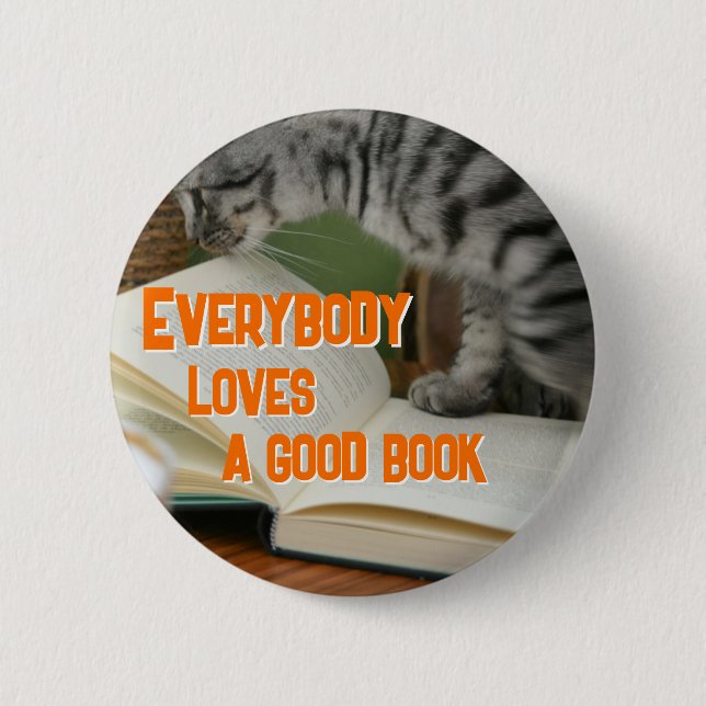 Funny Cat on Book Saying 6 Cm Round Badge (Front)