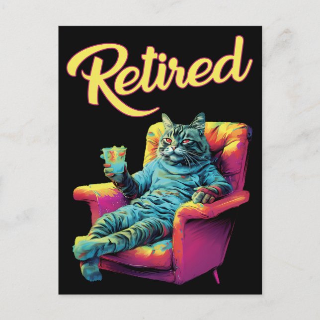 Funny Cat on couch Retirement postcard (Front)