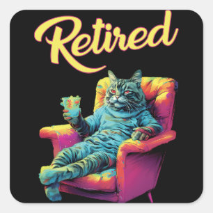 Funny Cat on couch Retirement postcard Square Sticker