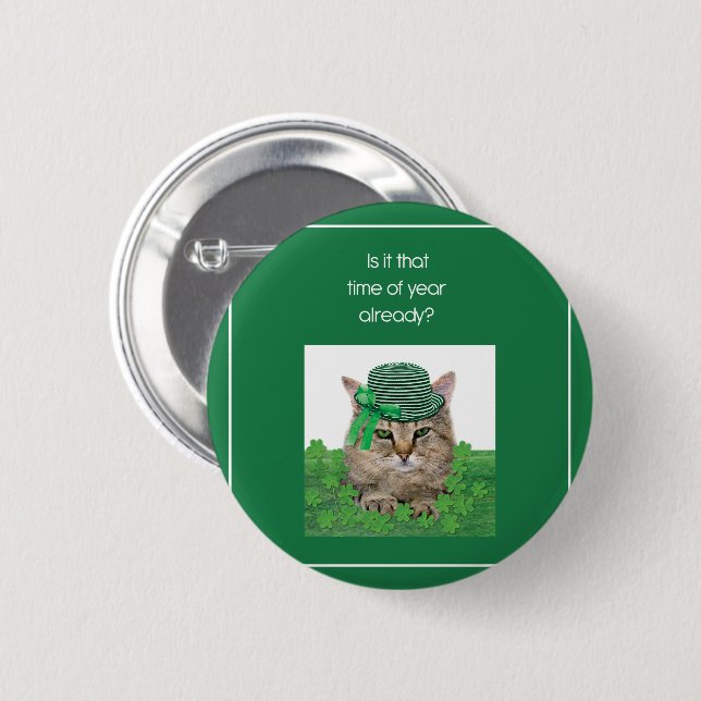 Funny Cat on St. Patrick’s Day 6 Cm Round Badge (Front & Back)