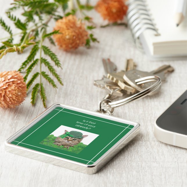 Funny Cat on St. Patrick’s Day Key Ring (Side)