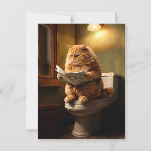 Funny Cat on Toilet   Quirky Bathroom Humour Postcard