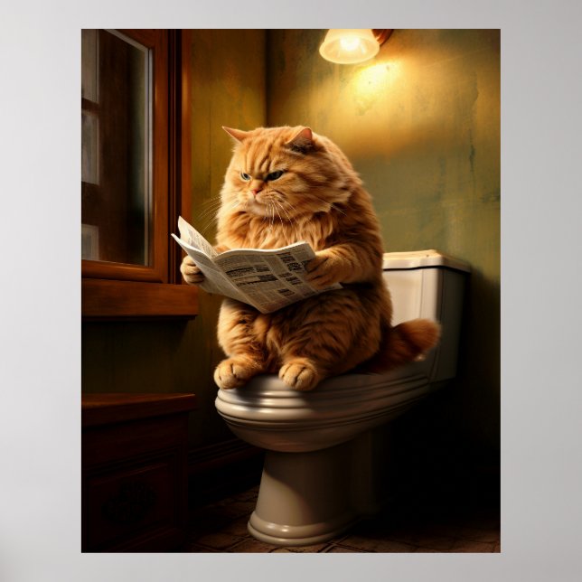 Funny Cat on Toilet | Quirky Bathroom Humour Poster (Front)
