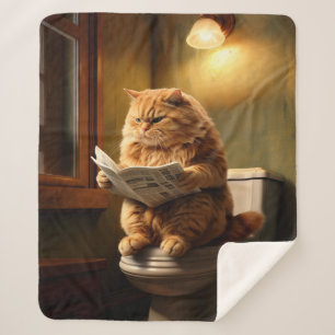 Funny Cat on Toilet Quirky Bathroom Humour Sherpa Blanket