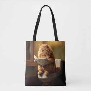 Funny Cat on Toilet Quirky Bathroom Humour Tote Bag