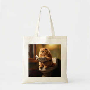 Funny Cat on Toilet Quirky Bathroom Humour Tote Bag