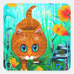 Funny Cat Orange Tabby Cartoon Creationarts Square Sticker