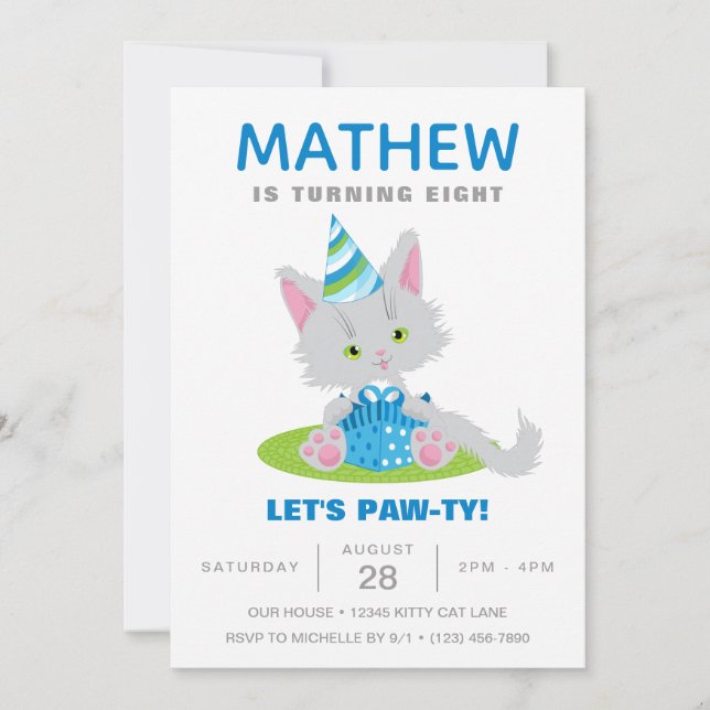 Funny Cat Party Kitten Balloons Kids Birthday Invitation (Front)