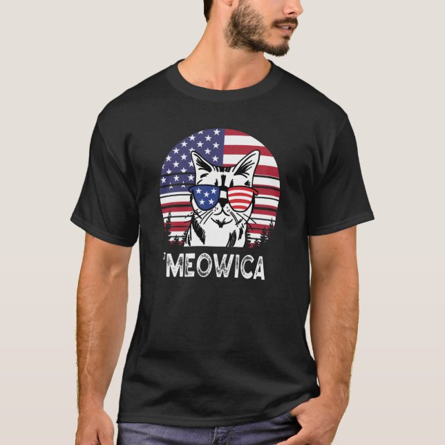 Funny Cat Patriotic  Black T Shirt (Front)