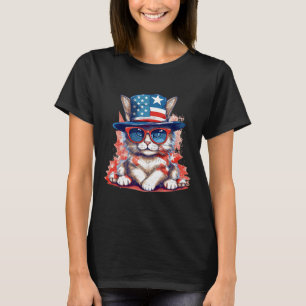 Funny Cat Patriotic Usa Flag American 4th Of July T-Shirt